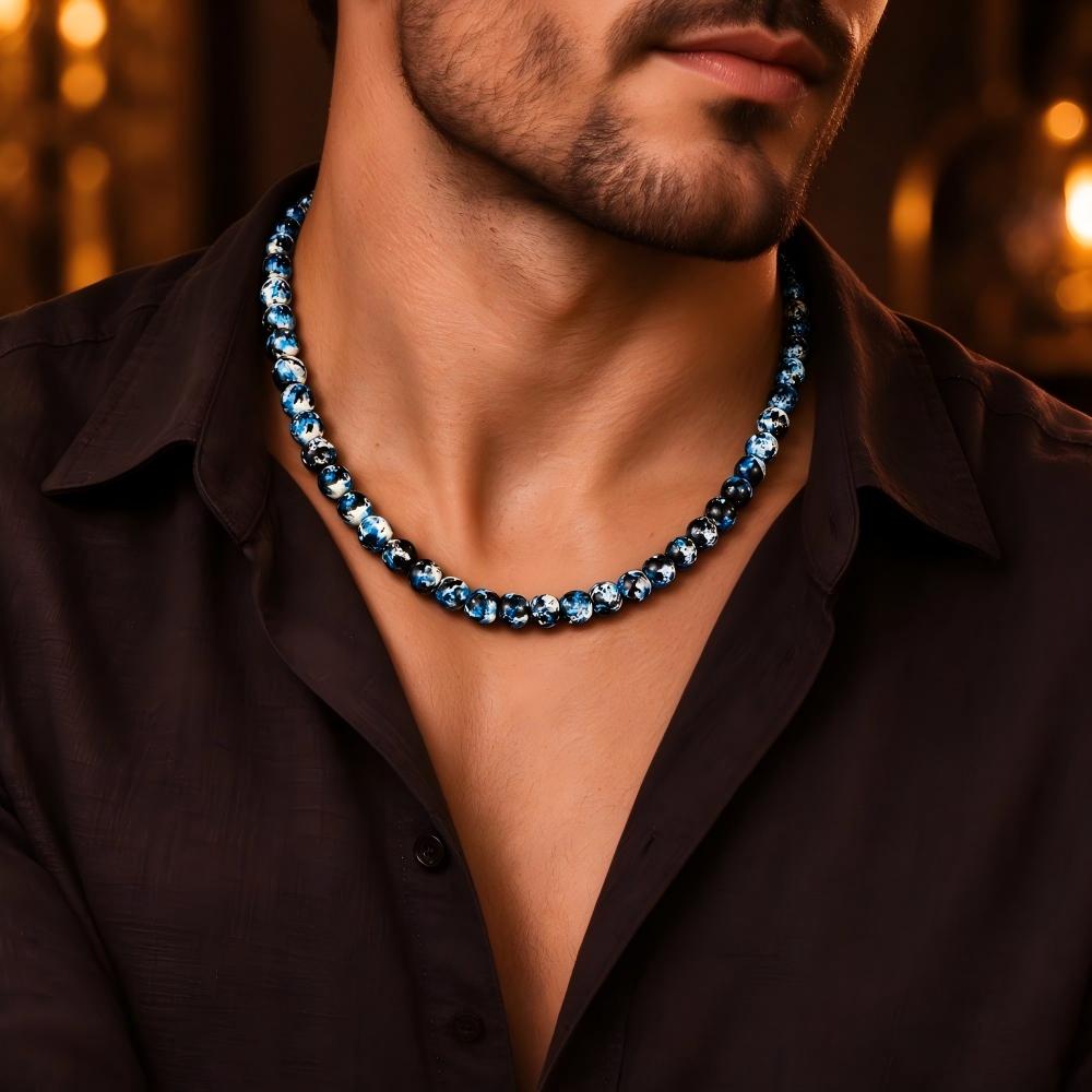Elegant Single-Layer Black-White Turquoise Bead Necklace